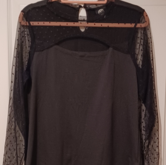 BOBEAU SHEER POLKA SLEEVE CUT FRONT SEXY FORMAL TOP LARGE - Picture 5 of 10